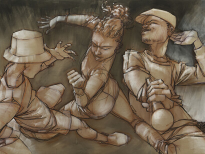 Mode 2, Four elements, 2014, dettaglio, 600 x 200 cm, pastello e acrilico su lino