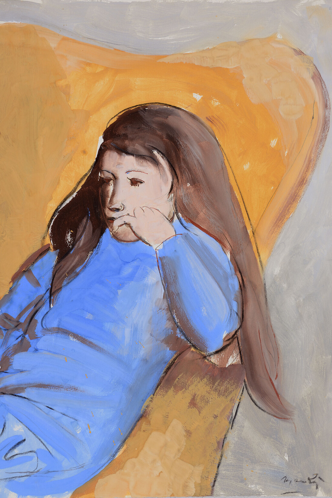 Giacomo Manzù, Giulia in poltrona, 1972, gouache su carta, cm. 71 x 51 - Courtesy Galleria d'Arte Maggiore G.A.M., Bologna (Italy)