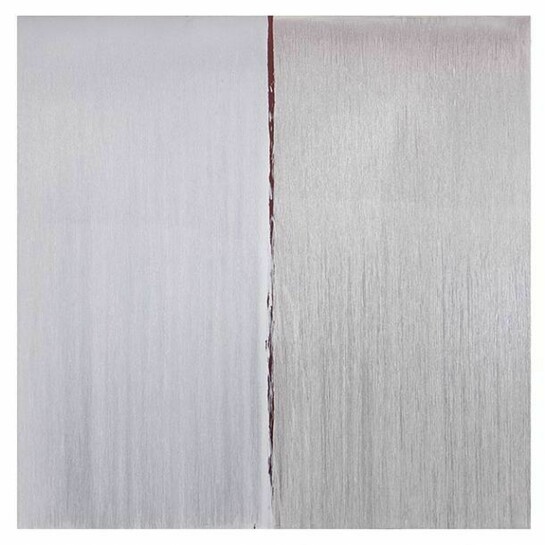 Pat Steir, Two Whites Over Antique, Red Over Cadmium Red, 2013, Oil on canvas, 11 x 11 feet, 132 x 132 inches, 335.3 x 335.3 centimeters