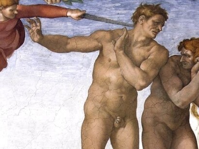 Fragmento de «Caída del Hombre, pecado original y expulsión del Paraíso» (1509), fresco de la Capilla Sixtina, Miguel Ángel