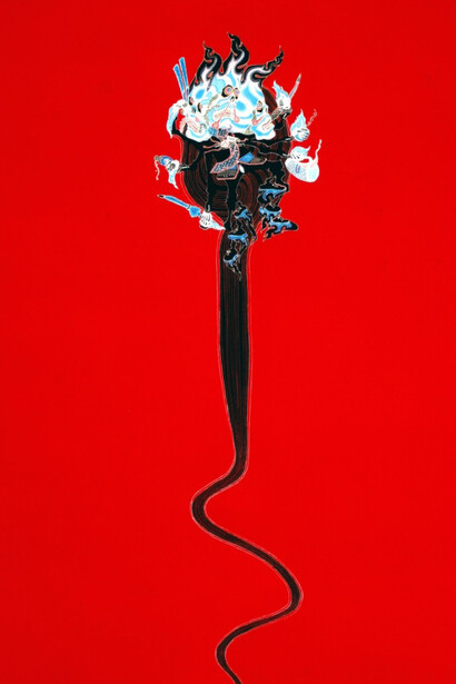 Toru Ishii, Office Worker, Yuzen Dyeing on silk, Wood Frame, 2013, © Toru Ishii