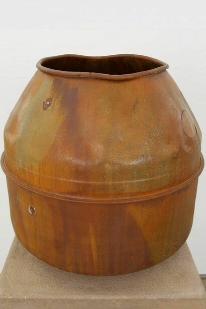 Alexandre da Cunha, detail of Full Catastrophe (drum XIV) 2013, cement mixer drum, concrete, wooden plinth, plinth and object: 57.5 x 23.5 x 23.5 in. / 146.05 x 59.69 x 59.69 cm, object: 23.5 x 22.75 x 22.75 in. / 59.69 x 57.79 x 57.79 cm, Image courtesy the artist and CRG Gallery, New York