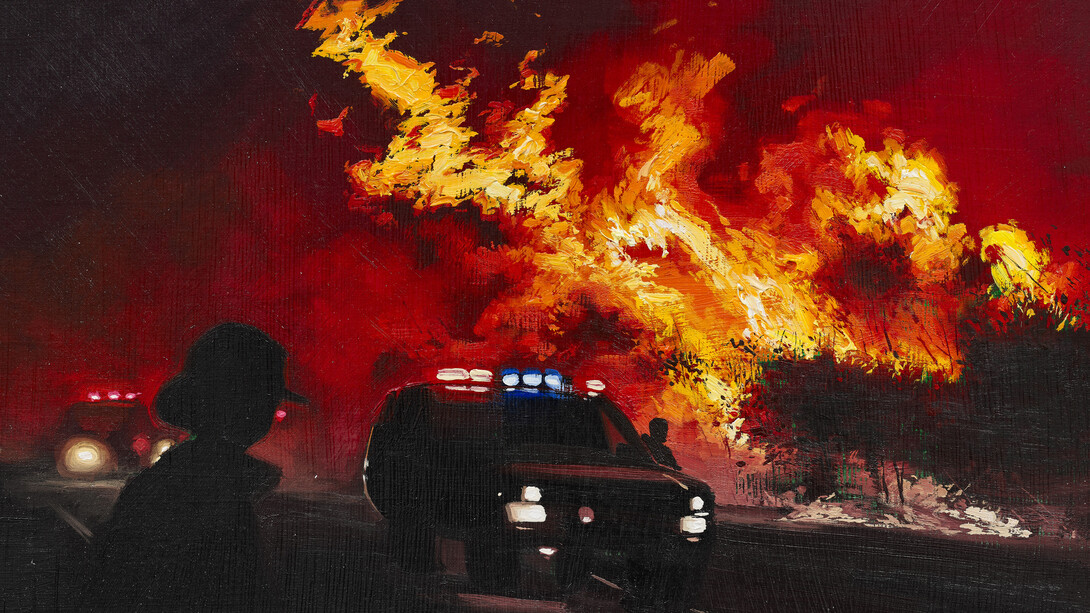 Sam McKinniss, Forest fire, 2024. Courtesy of David Kordansky Gallery 