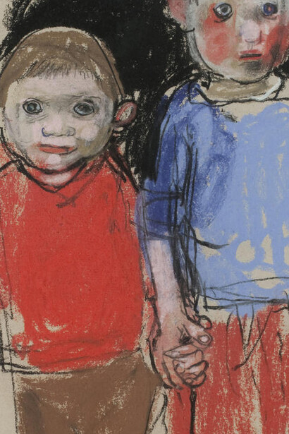 Joan Eardley, Shuggie and Jamesie, 1959, pastel on buff paper, 29.5 x 21.5 cm