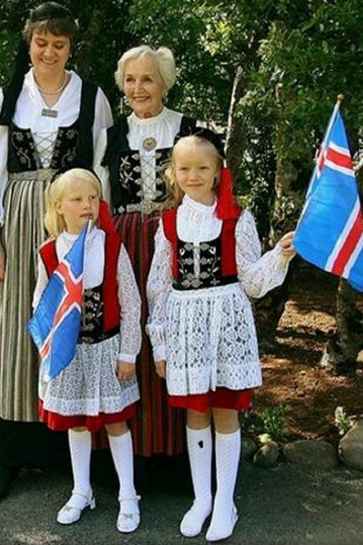 Icelanders with their national flag
