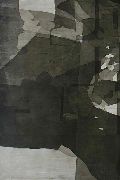 Eric Blum, Untitled No. 682, 2013, Ink, silk, and beeswax on panel, 32 x 23 in.