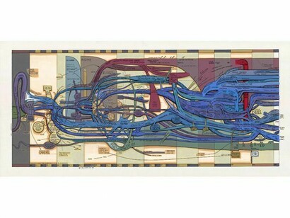 Ward Shelley, “People of the Book (Diaspora) V.1,” 2012, Oil and toner on mylar, 35.5 x 75 inches