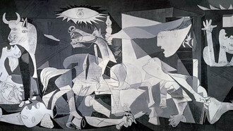 Guernica, Pablo Picasso,1937. Cette oeuvre a permis de mettre en avant les horreurs de la guerre civile espagnole dans le but de sensibiliser le public aux conséquences de la violence