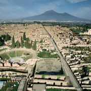 Aerial view of the ruins of Pompeii with Mont Vesuvius on the horizon
Photo © Roger Ressmeyer / CORBIS 
