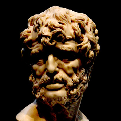 Busto imaginario de Séneca en mármol, elaborado en el siglo XVII. Museo del Prado.