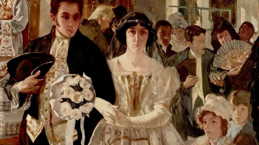 Detalle de «Matrimonio de Bolívar con doña María Teresa Rodríguez del Toro y Alayza» realizado por el pintor venezolano Tito Salas (1887-1974) y que hoy se halla en la Casa Natal de Bolívar en Caracas 