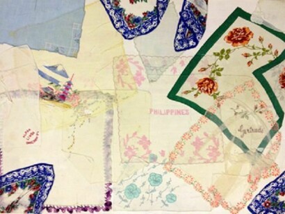 Miriam Schapiro, “Gertrude and the Philippines, from the Handkerchief Series,” 1978, Collage, 22 x 30 inches