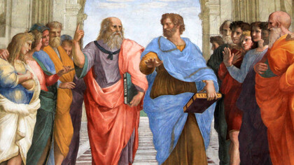 Platón y Aristóteles en el famoso fresco de Rafael, «La escuela de Atenas»