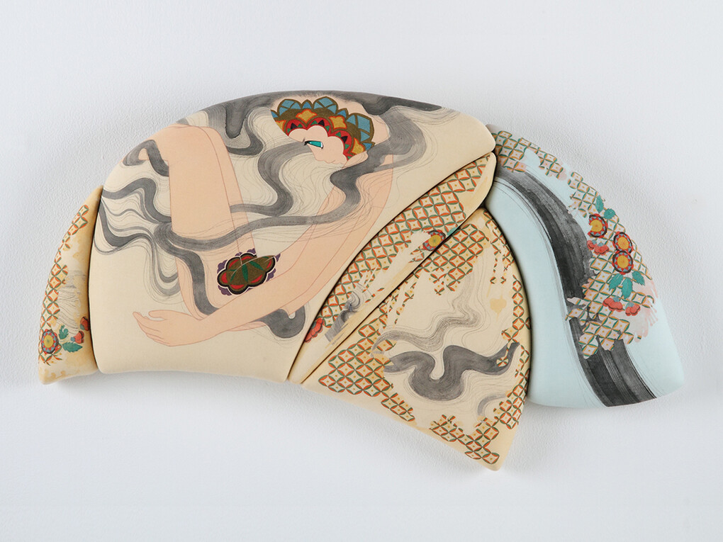 Ai Yamaguchi, hana ni naku, 2014, Acrylic on cotton, panel, 13 x 22.5 x 3 inches / 32.5 x 57.5 x 7 cm