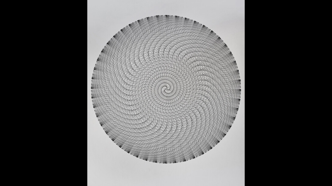 Harold Granucci, B&W Whorl Large, rapidograph pen on Strathmore board, 48x40 inches. Courtesy of Art Sales & Research