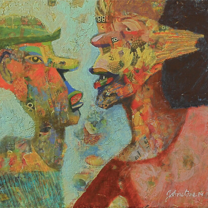 Anne Johnstone, She Told Me So, Acrylic & Mixed Media on Canvas, 21" x 22"