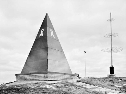 David Goldblatt, Unveiled in 2007, this memorial to those who died of HIV/AIDS related diseases was conceived by Dr. Ivan Toms and Soraya Elloher, Mitchell's Plain, Cape Town, 13 September 2013. Silver gelatin photograph on fiber-based paper. Image: 86 x 110 cm, Frame: 94 x 118 cm. Courtesy the artist and Marian Goodman Gallery Paris