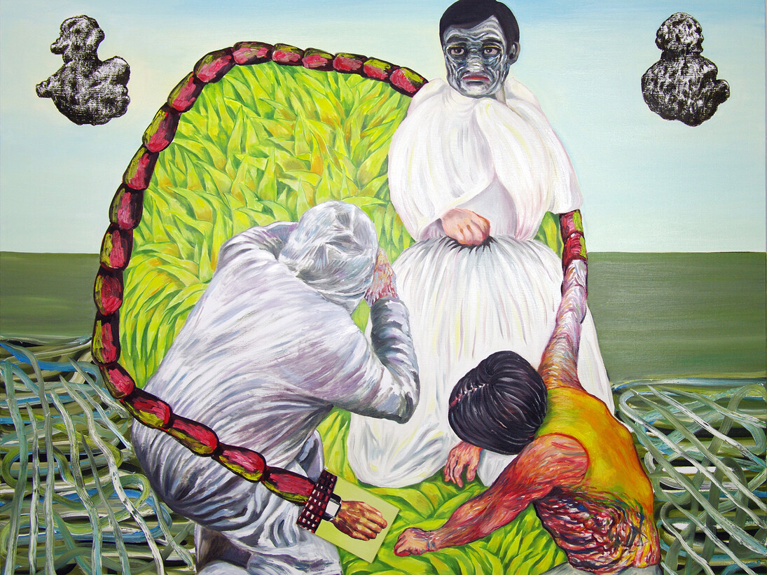Raphaëlle Ricol, Alexandre au pays des merveilles, 2014, Huile sur toile, 160 x 200 cm, Courtesy Galerie Patricia Dorfmann, Paris