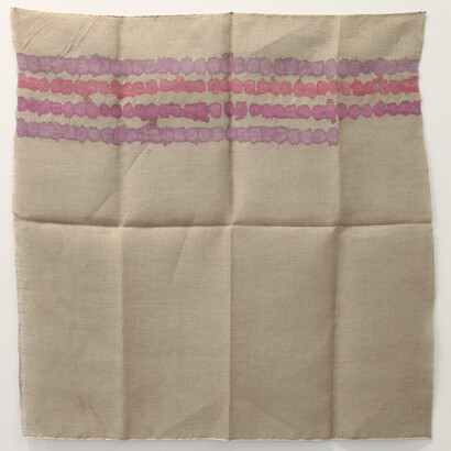 Giorgio Griffa, Segni orizzontali, 1974, acrilico su juta, 100 x 97 cm