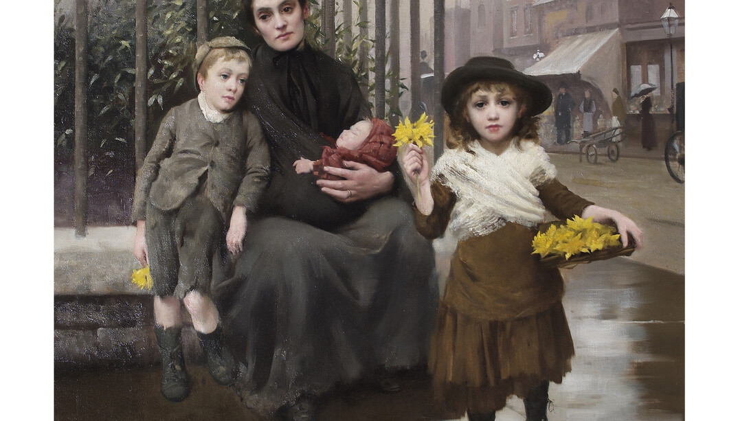 The Pinch of Poverty by Thomas Benjamin Kennington, 1891 (detail). Credit: Coram in the care of the Foundling Museum