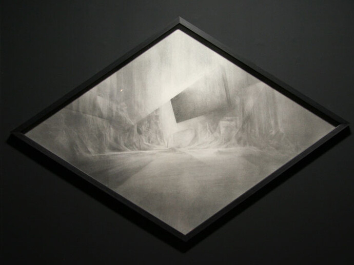 Angélique Lecaille, Monument Land 1, mine de plomb, Losange 80 x 120 cm, 2014
