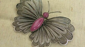 'Butterfly' Macedonian Ruby in silver filigree