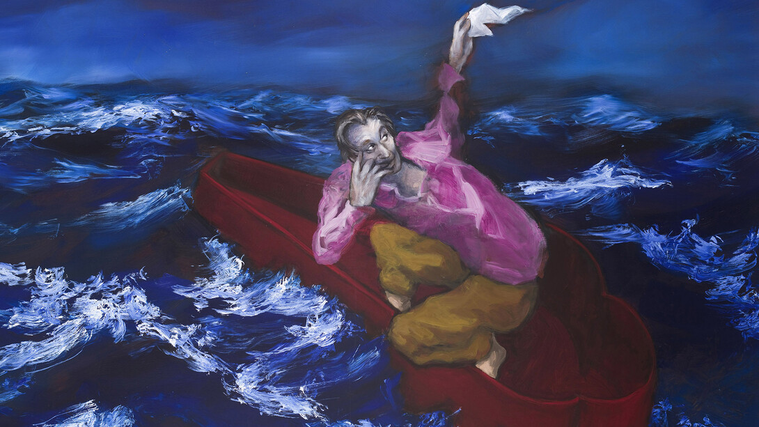 Gérard Garouste, Le Sarcophage, 2012, huile sur toile,
130 x 195 cm. Collection particulière. © Photo DR. © Adagp Paris 2015