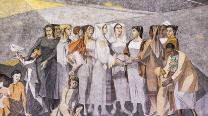 František Gajdoš, 1960.  Fresco en el vestíbulo central de la estación principal de trenes de Bratislava, Eslovaquia