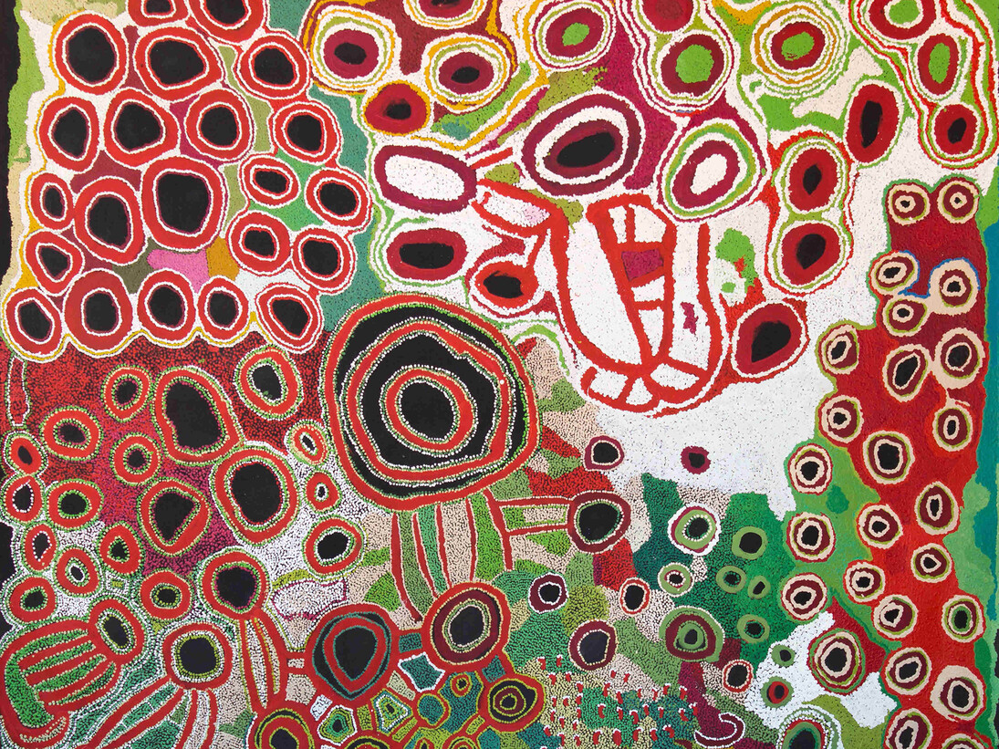 Kunmanara Hogan, Tjaruwa Woods, Yarangka Thomas, Estelle Hogan, Ngalpingka Simms and Myrtle Pennington, Kungkarangkalpa, Acrylic on canvas, 2013 © The artists, courtesy Spinifex Arts Project