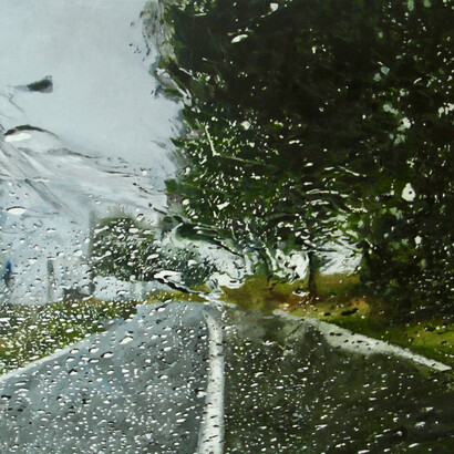 Ronald Dupont, La pluie fait des claquettes 1, Rain Drops 1, oil on canvas, 47x55 in