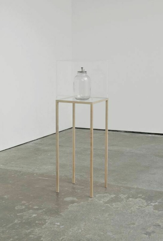Nina Canell, Of Air, 2012, Collaboration with Robin Watkins Desiccator, 3800 ml of air from Dmitri Mendeleev's study, perspex, wood, Private collection, Italy