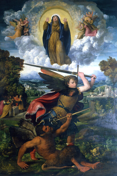 Dosso Dossi, Saint Michel et l’assomption de la Vierge, 1533-1534, Huile sur bois - H.243 ; L.166 cm, Parme, Galleria Nazionale © Su concessione della SBSAE per le province di Parma e Piacenza