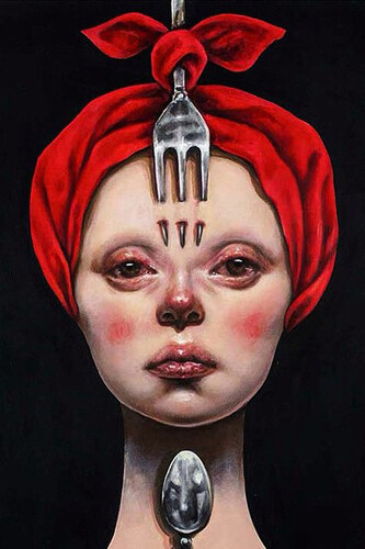 Afarin Sajedi, Chef Offer 2, 100 x 100 cm, Acrylic on canvas, Dorothy Circus Gallery