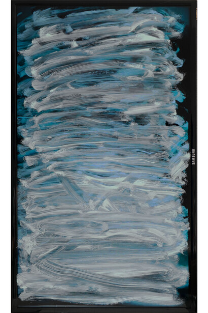Ken Okiishi 1, gesture/data (feedback), 2015, Oil Paint on flat-screen television, feedback .mp4 files (color, silent), 92.5 x 54.4 x 9.4 cm, 36 3/8 x 21 3/8 x 3 3/4 inches © the artist, Courtesy Pilar Corrias, London 
