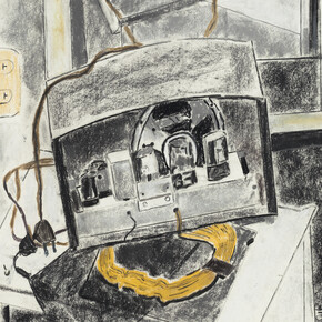 André Gregory, My Old Radio (detail), 2011, Charcoal on paper, 31 1/2 x 32 inches, 80 x 81.3 cm. Framed size: 35 1/2 x 35 1/4 inches, 90.2 x 89.5 cm