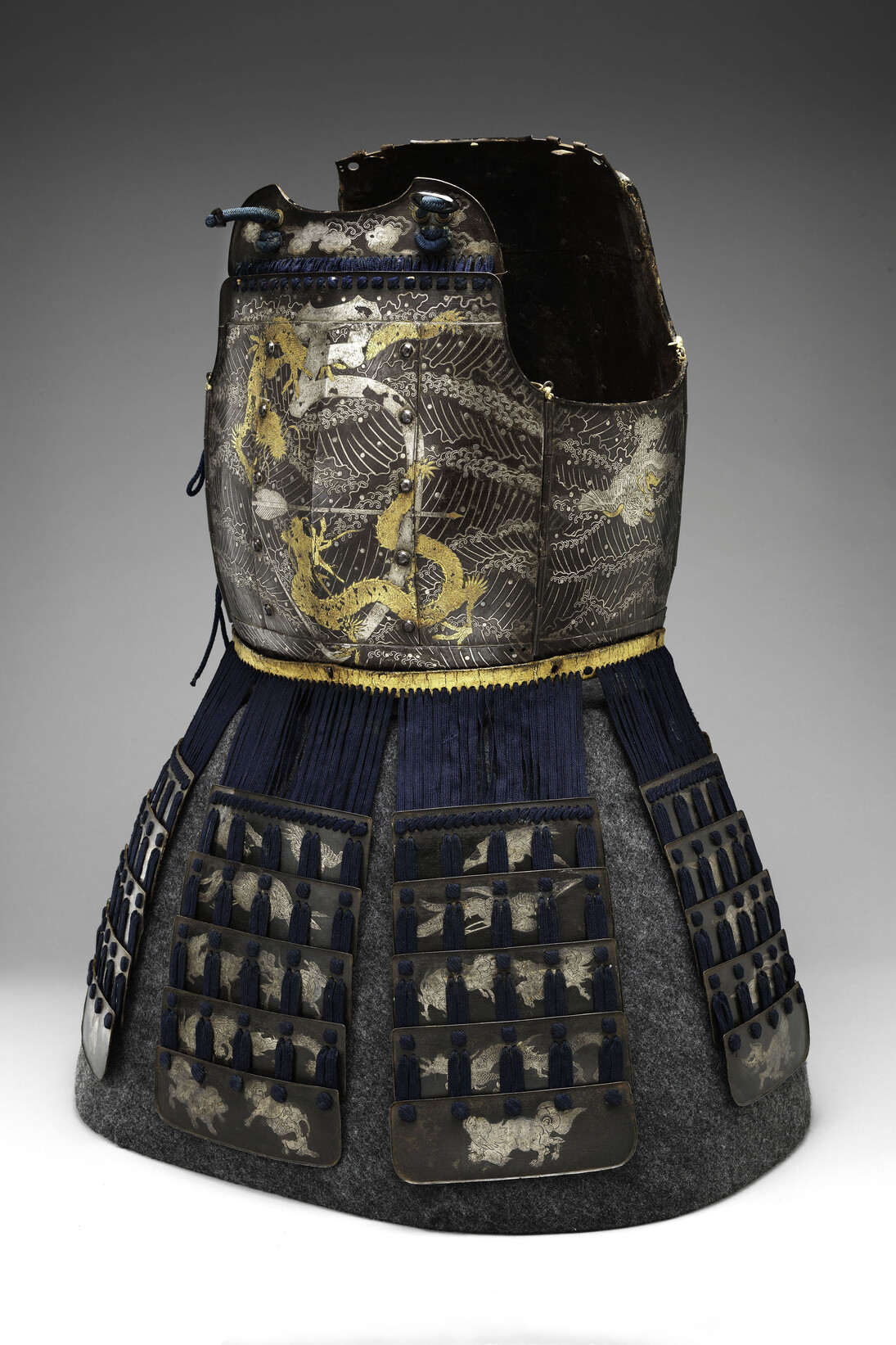 Cuirass (Armor for the Torso and Hips), Japanese, Probably late 18th-early 19th century, Iron, silver, gold, copper alloy, textile, leather, wood, lacquer, Purchase, Gift of Thomas Mendenhall, by exchange, 2006 