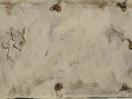 Herbert Zangs, Collages-Objects, Undated, c.1980s, Paint, metal hangers and wire and leaf on hardboard, 11 ⅝ x 19 ½ inches (29 x 49 cm), Signed lower right , Archive number 1503, Certificate number 10-07-118