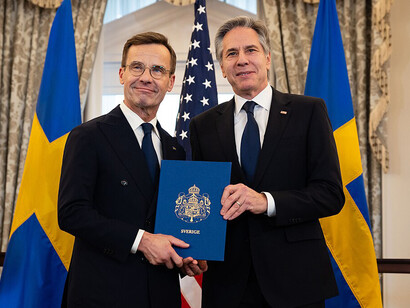 On March 7, 2024, Secretary of State Antony J. Blinken and Swedish Prime Minister Ulf Kristersson attended the NATO ratification ceremony at the Department of State in Washington, D.C., as Sweden officially became a member of the North Atlantic alliance