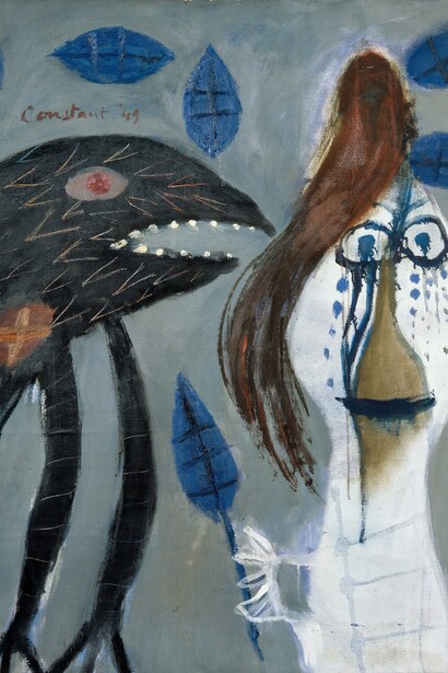 Constant. Femme qui a blessé un oiseau avec une feuille morte. 1949