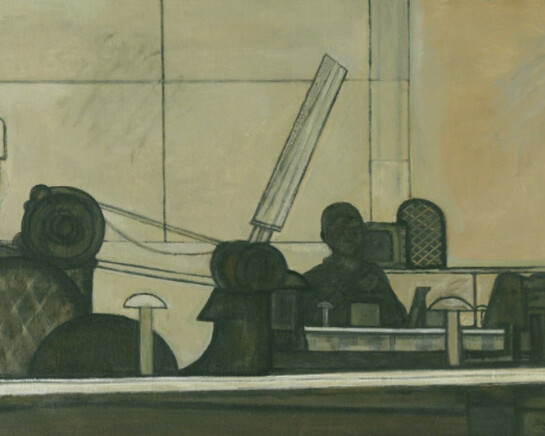 Prunella Clough, Man With Printing Press, 1953. Courtesy of Annely Juda Fine Art
