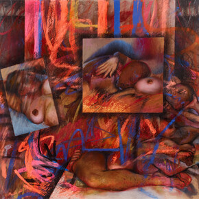 Jenny Saville, Ekkyklema, 2023. Pastel on linen, 23 3/4 x 27 1/2 inches (60.2 x 69.7 cm) © Jenny Saville. All rights reserved, DACS 2023. Photo by Prudence Cuming Associates Ltd. Courtesy of Gagosian