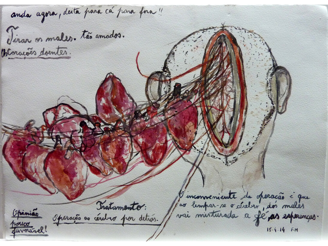 Fátima Mendonça, Cura - Operação ao cérebro, 2014, aguarela e lápis sobre papel, 28x38 cm