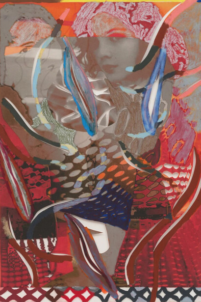 Gaby Collins-Fernandez, Double portrait with lattices and gashes, 2024. Courtesy of Rachel Uffner Gallery