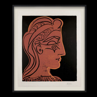 Pablo Picasso, Tête de femme (de profil), 1959
Linocut in colors on Arches paper,
29 1/2 x 24 1/2 in,
75 x 62.3 cm