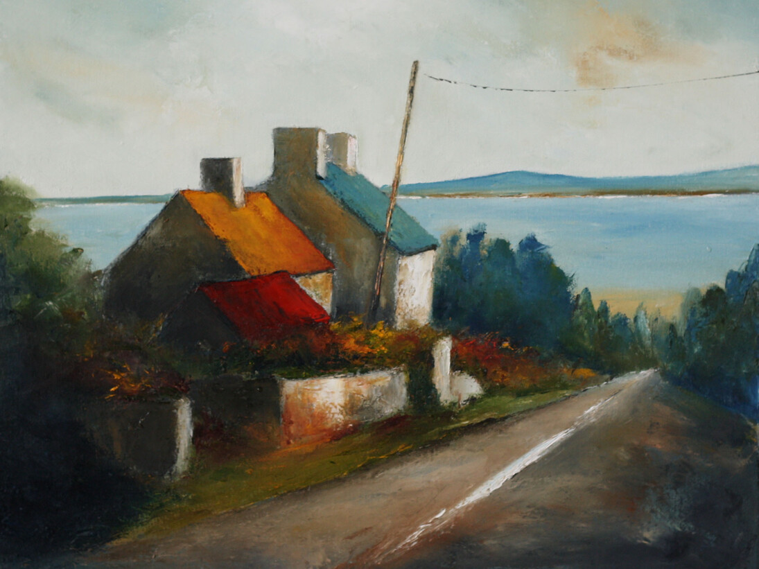 Padraig McCaul, Dugort Houses, Achill, Oil on Canvas, 60 cm x 60 cm
