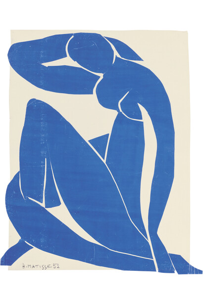 Henri Matisse (French, 1869-1954). Blue Nude II (Nu bleu II), spring 1952. Gouache on paper, cut and pasted, on white paper, mounted on canvas. 45 ¾ x 35” (116.2 x 88.9 cm). Musée national d’art moderne/Centre de création industrielle, Centre Georges Pompidou, Paris. Purchase, 1984. © 2014 Succession H. Matisse / Artists Rights Society (ARS), New York