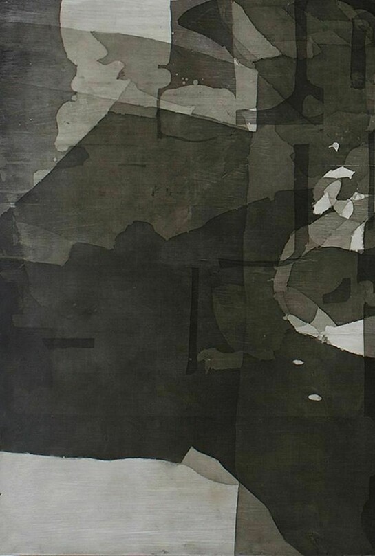 Eric Blum, Untitled No. 682, 2013, Ink, silk, and beeswax on panel, 32 x 23 in.