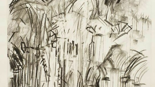 Dennis Creffield, St. Denis, Paris: Interior from East and Looking North-East, 1990, Charcoal on paper, Pallant House Gallery, Wilson Loan (2006) © Dennis Creffield