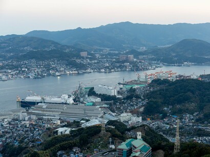 A panoramic view from Mount Inasa in the evening sky, symbolising Nagasaki's connection to the sea