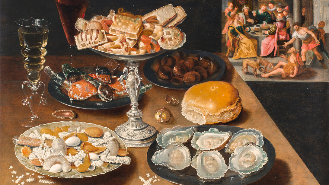 Osias Beert, Pronk still life depicting a rich man and poor Lazarus, circa 1608. Courtesy of Kunstmuseum 